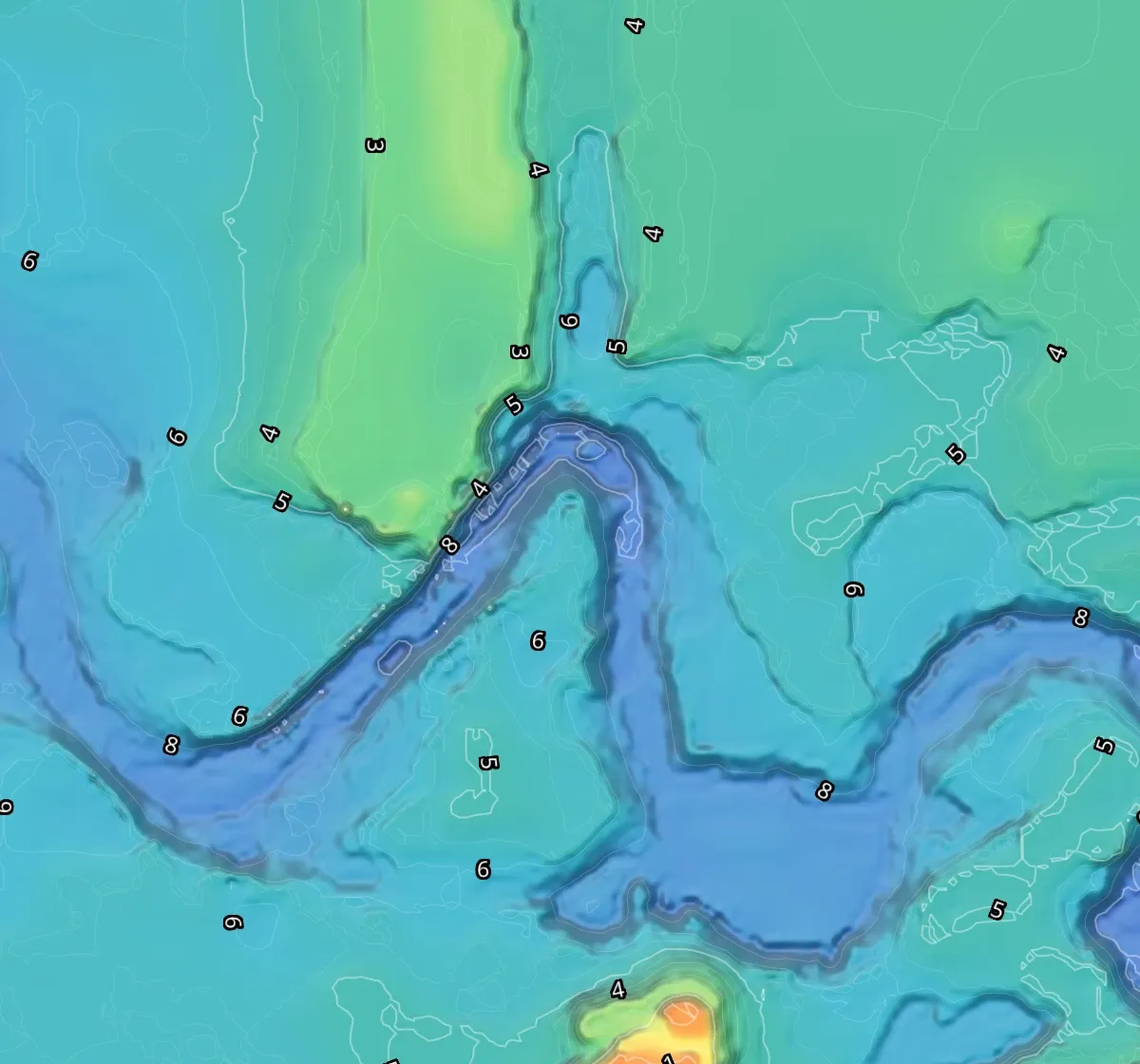 Карта глубин: Кармановское водохранилище